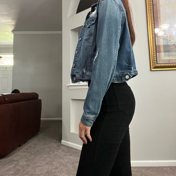 EUC Ripped Distressed Cropped Blue Jean Jacket - Picture 2 of 5